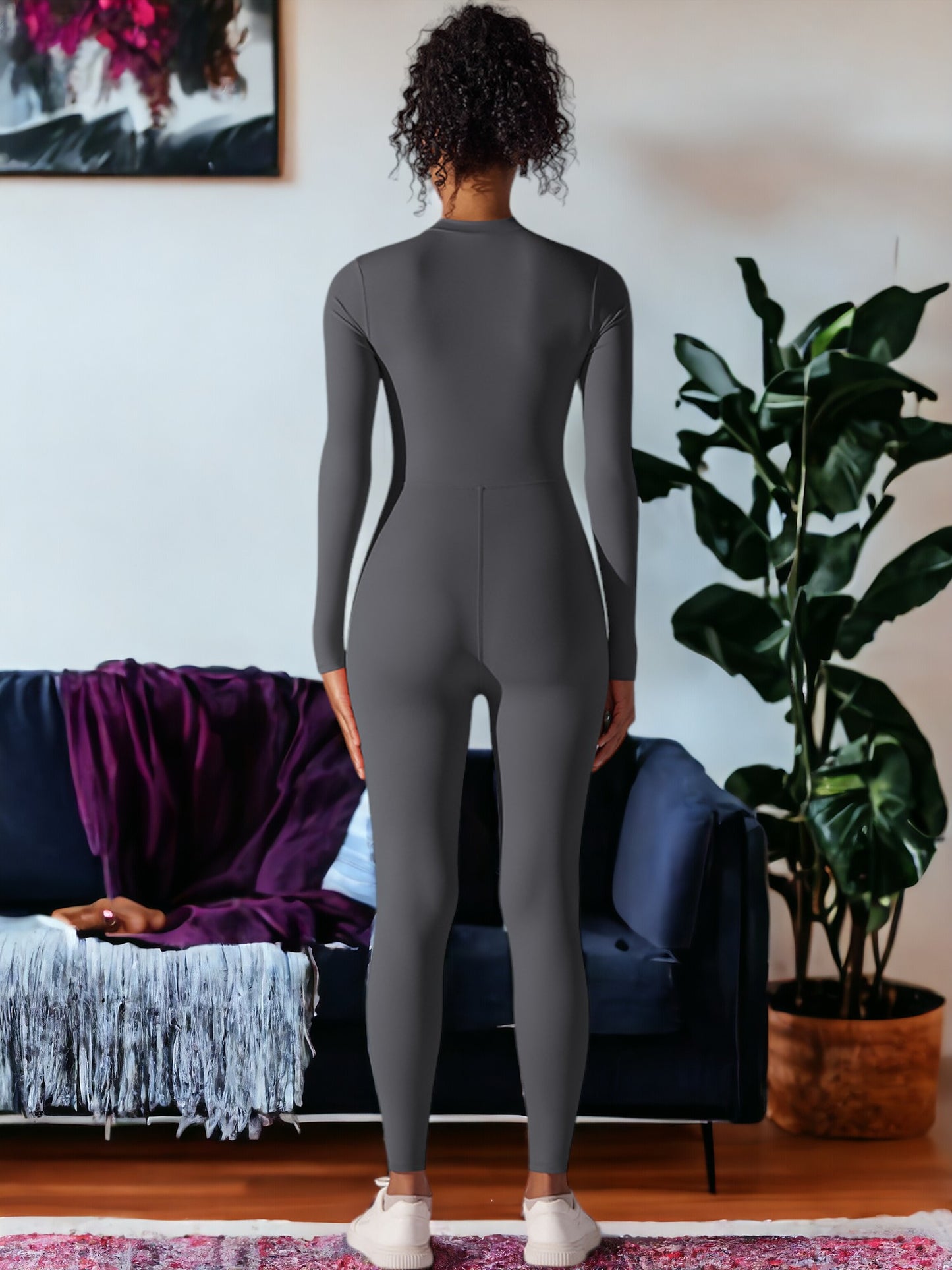 Long Sleeved Half-Zip One Piece Yoga Jumpsuit