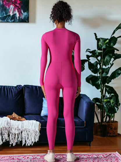 Long Sleeved Half-Zip One Piece Yoga Jumpsuit