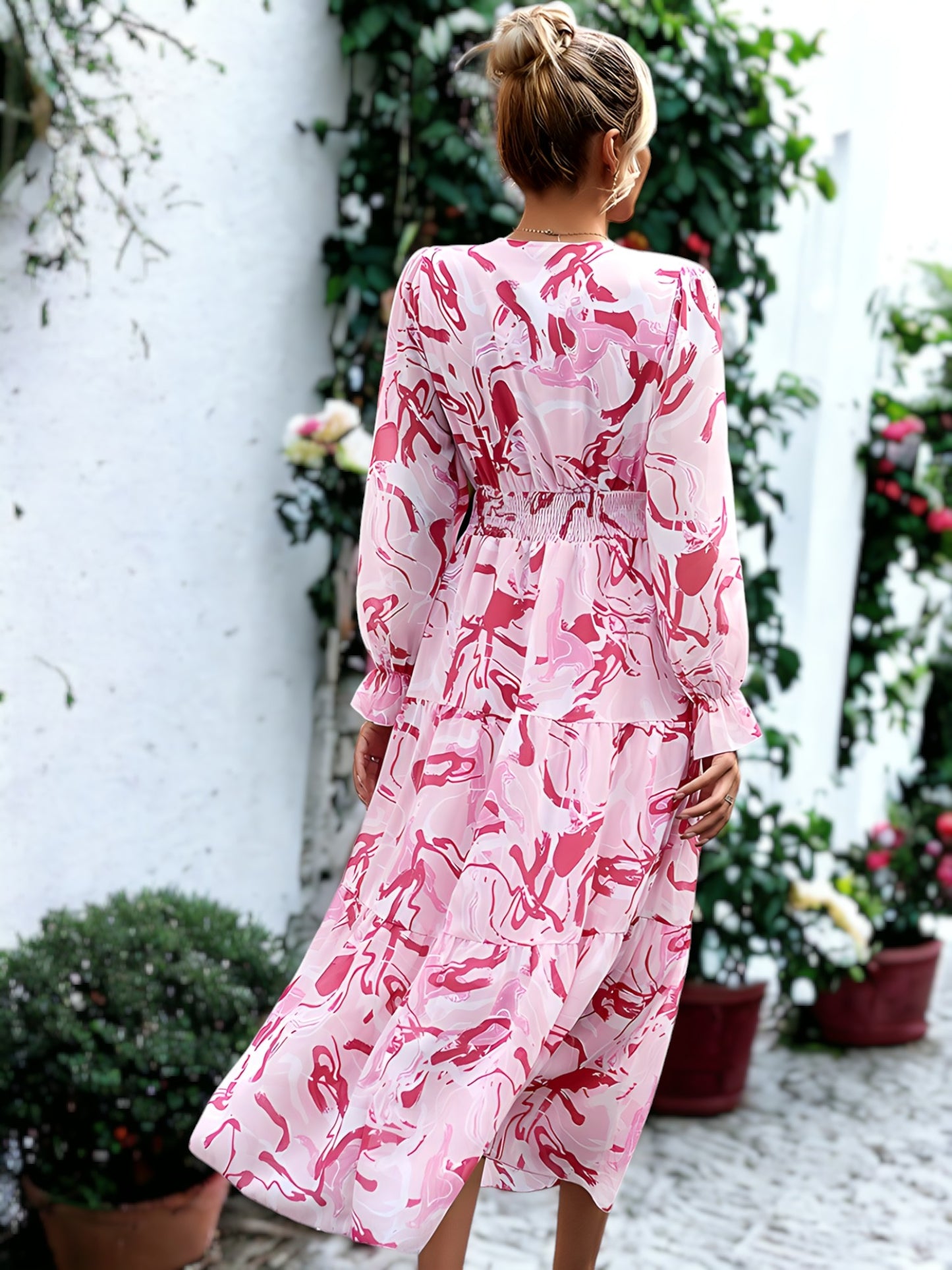 Abstract Print Surplice Neck Maxi Dress