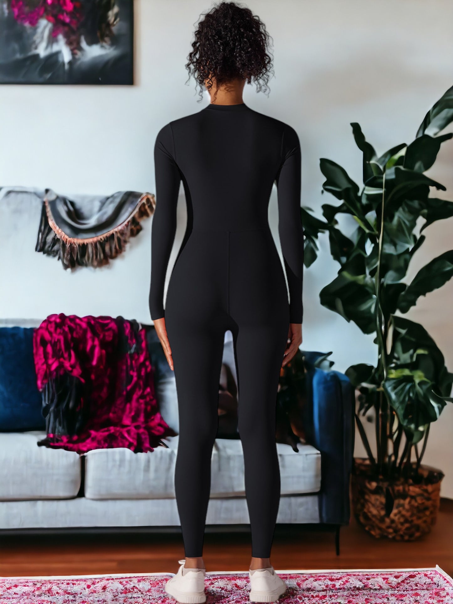 Long Sleeved Half-Zip One Piece Yoga Jumpsuit