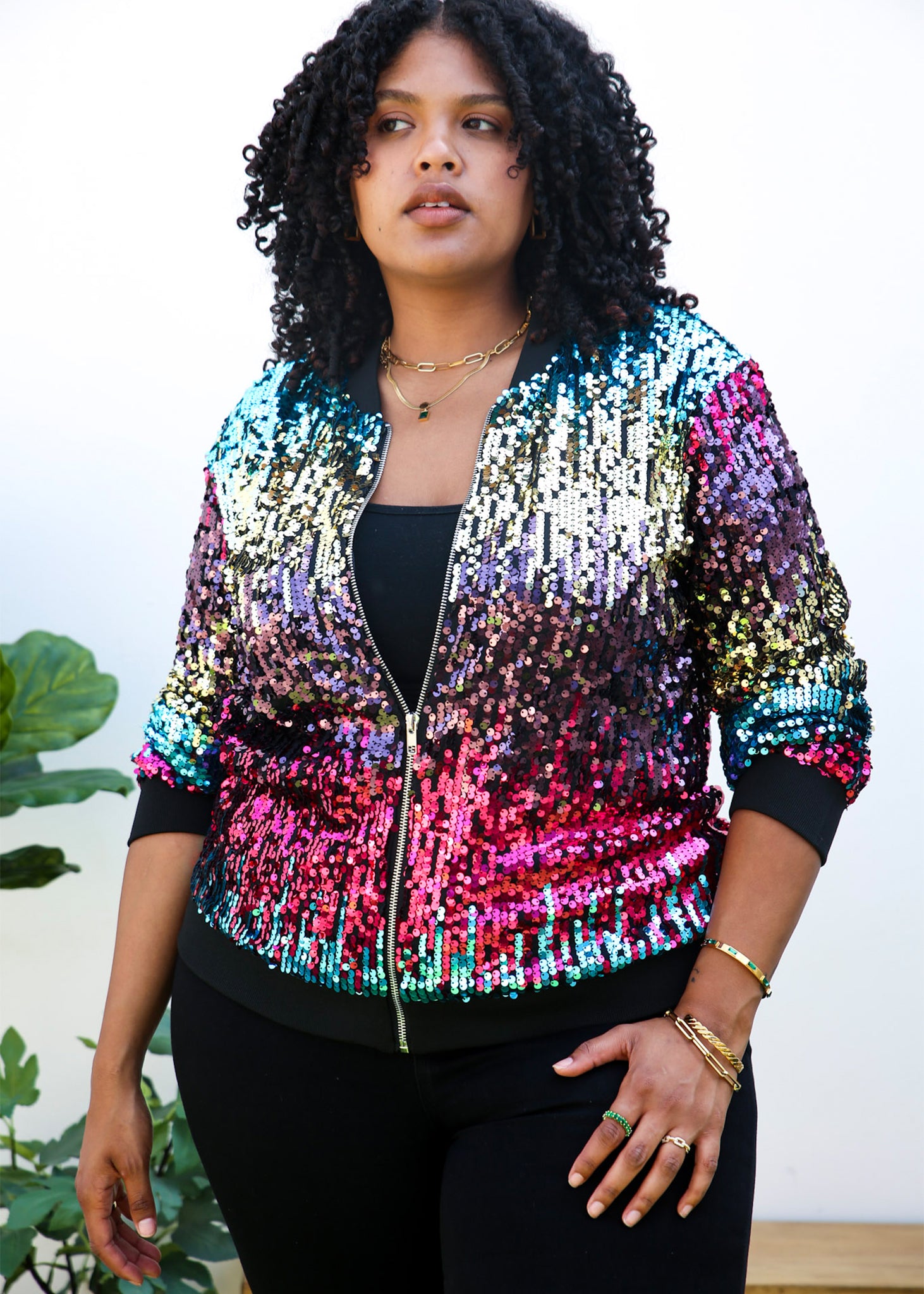 Plus size sequin bomber jacket best sale