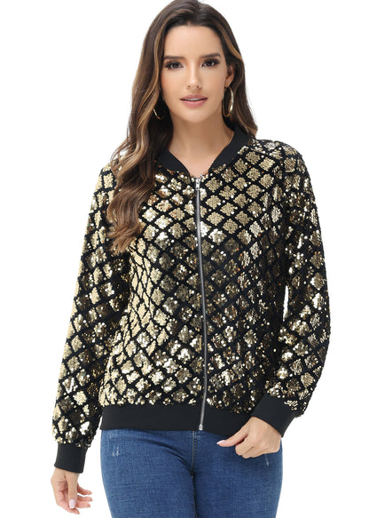 Striped Metallic Sequin Varsity Jacket