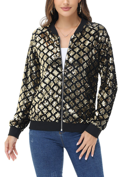 Striped Metallic Sequin Varsity Jacket