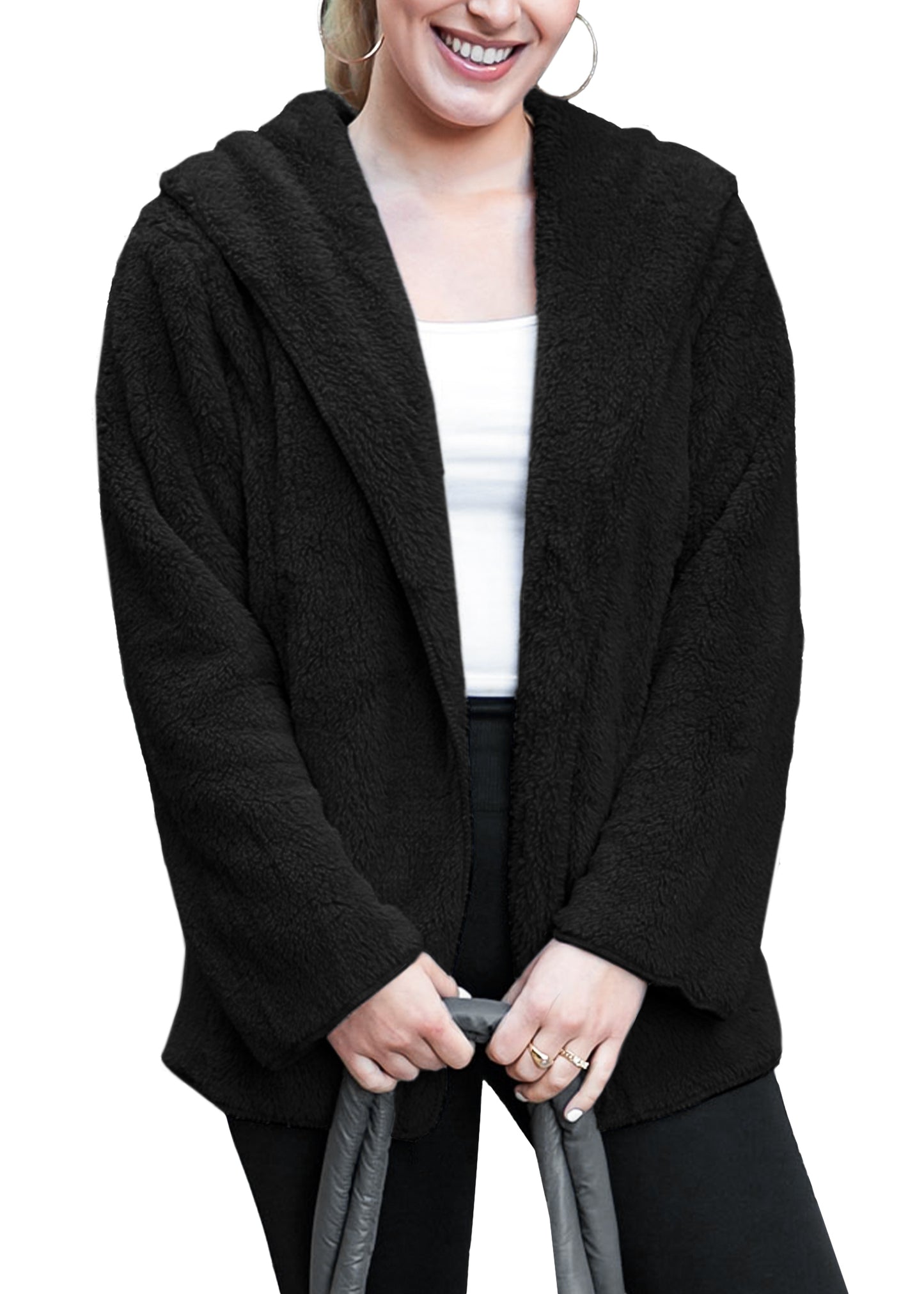 Fluffy Fleece Teddy Faux Fur Coat Jacket with Hoodie