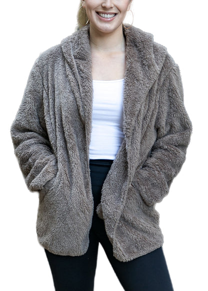 Fluffy Fleece Teddy Faux Fur Coat Jacket with Hoodie