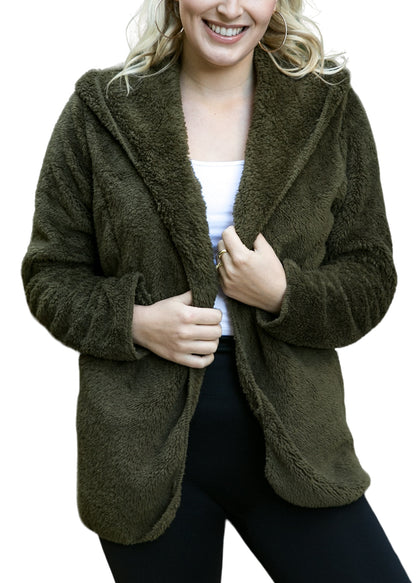 Fluffy Fleece Teddy Faux Fur Coat Jacket with Hoodie