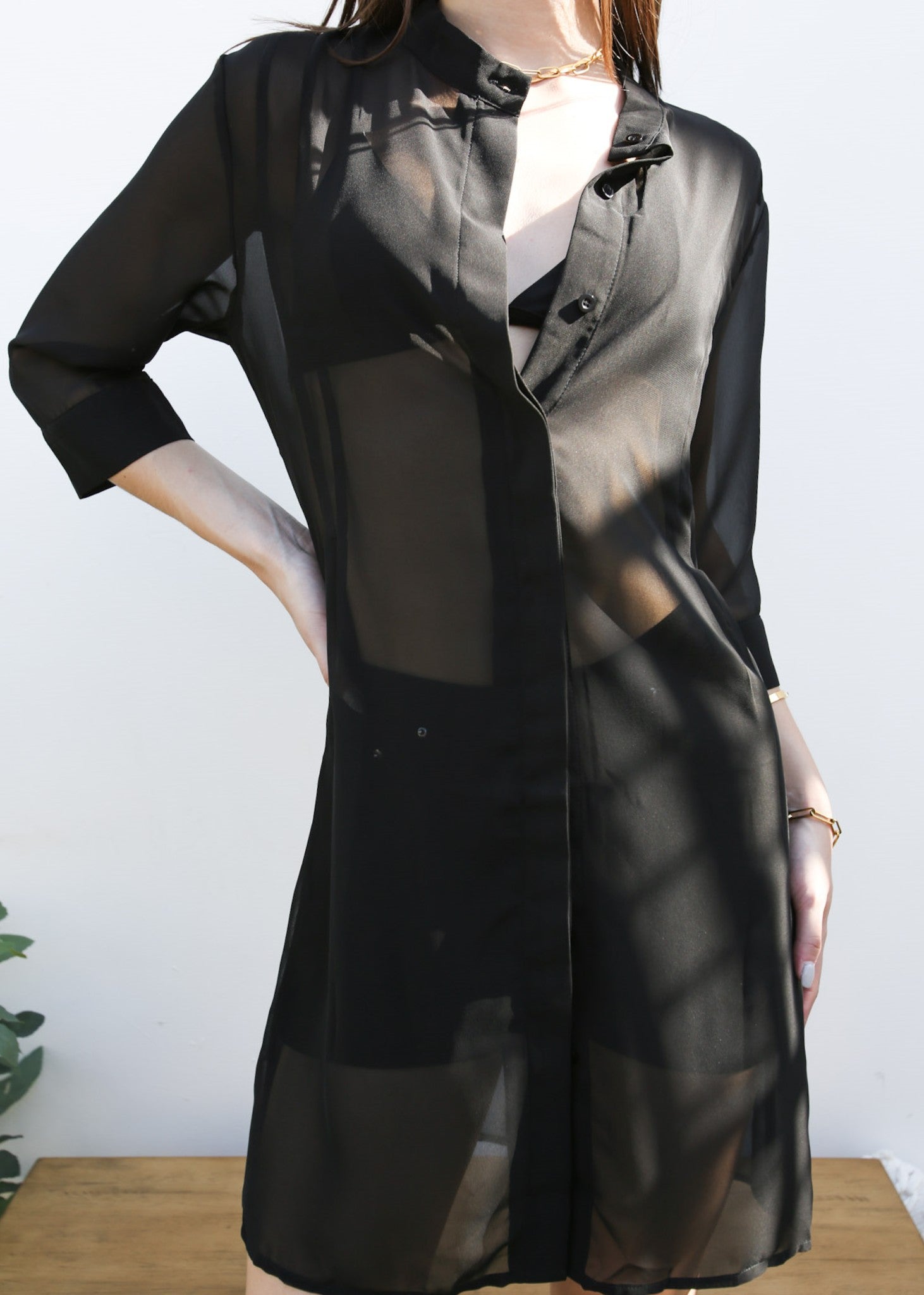 Black chiffon fashion shirt dress