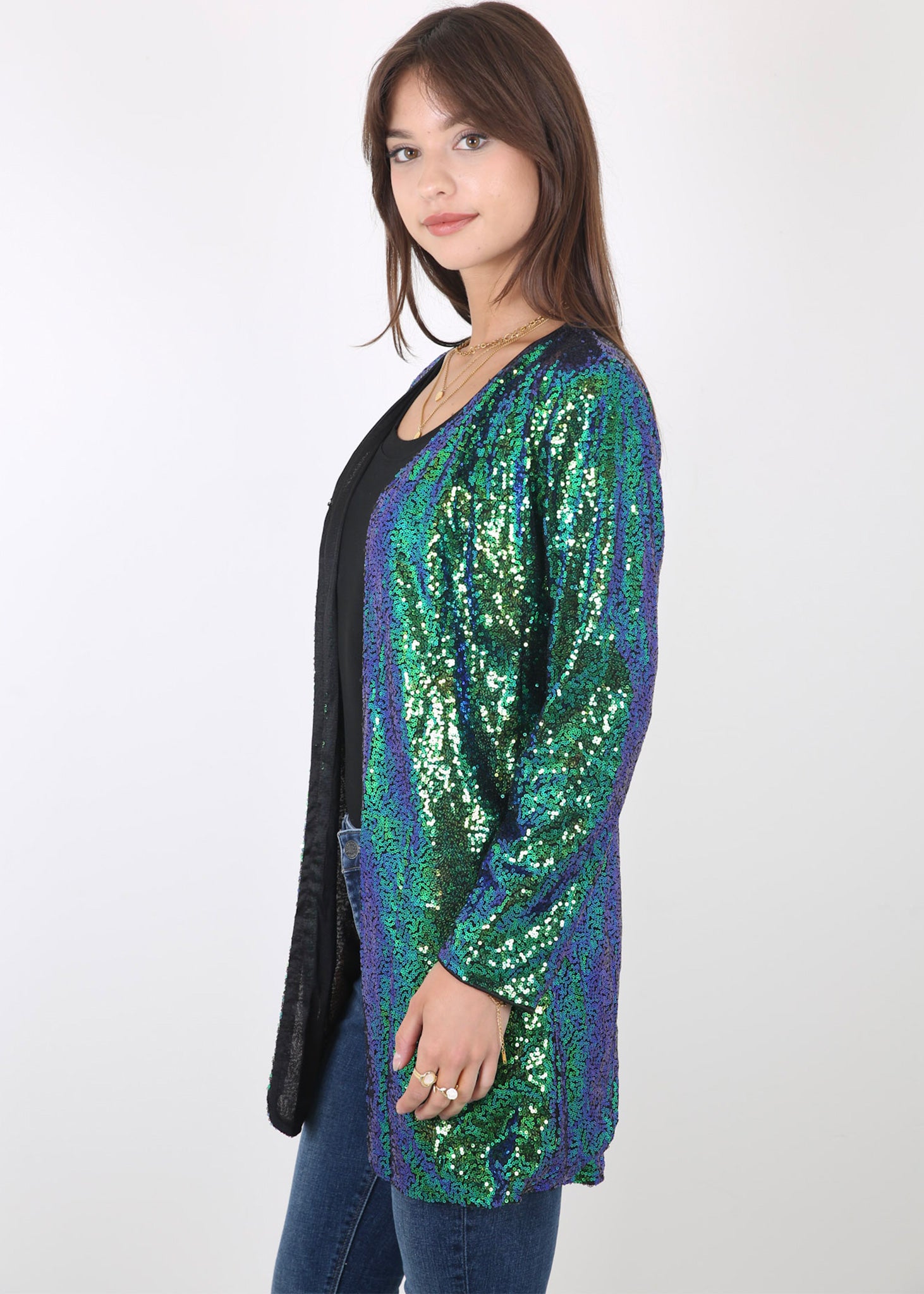 Sequin open hotsell front jacket