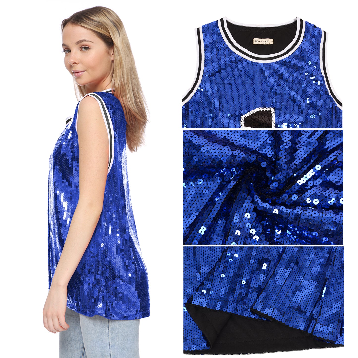 Sparkle Glitter Hip Hop Number 1 T-Shirt Top Blouse Tunic Sequins Basketball Tank Vests