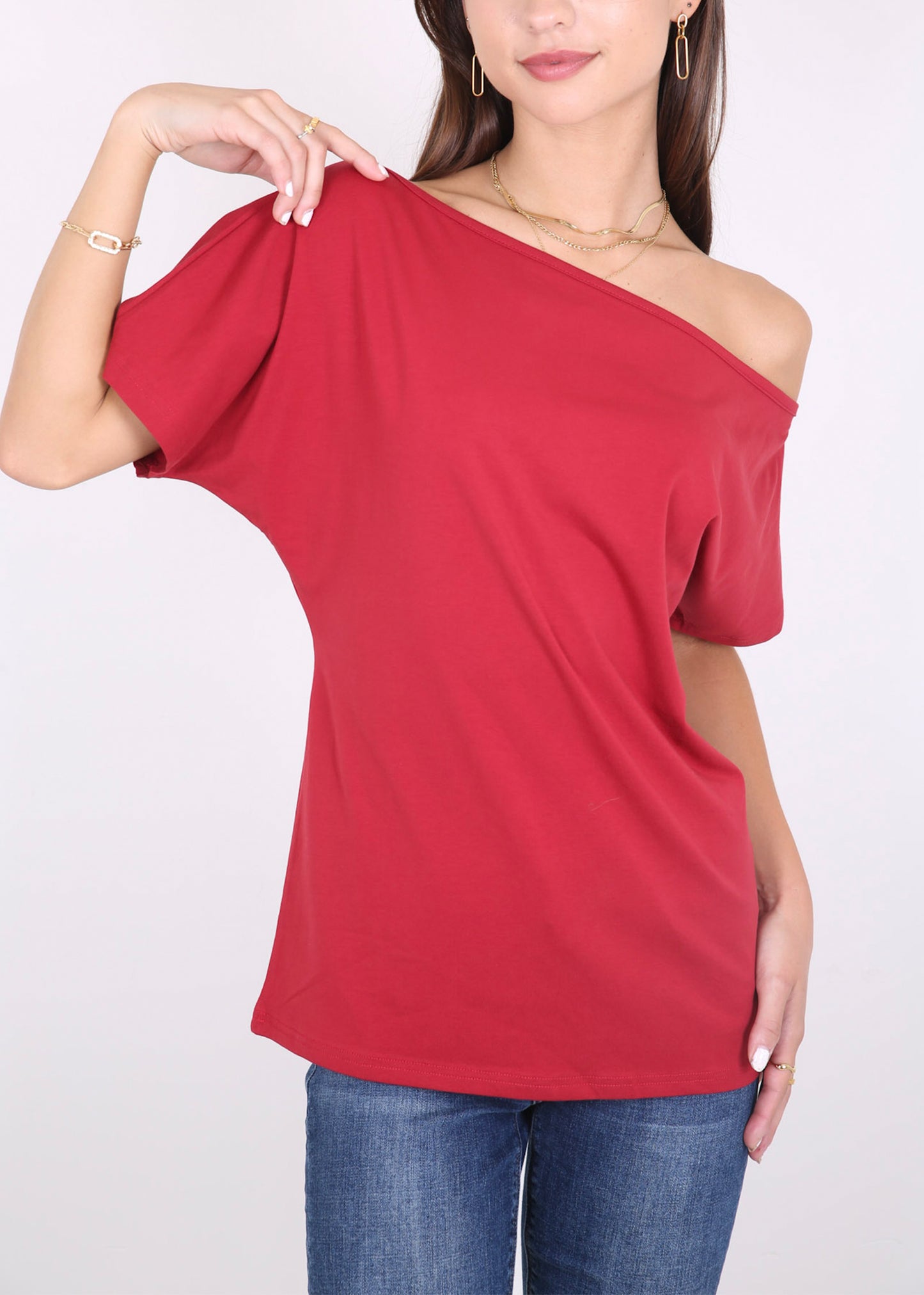 Women's Solid Cotton Stretchy Sexy Off Shoulder Casual T-Shirt Blouse