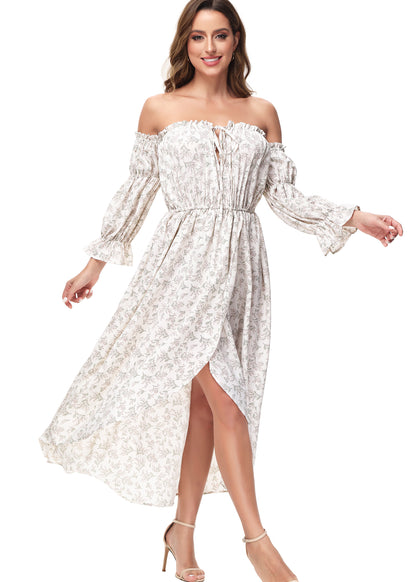 Casual Boho Long Sleeve Off Shoulder Renaissance Dress