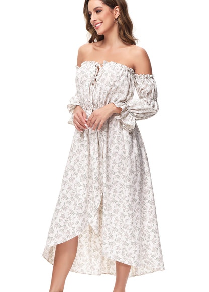 Casual Boho Long Sleeve Off Shoulder Renaissance Dress