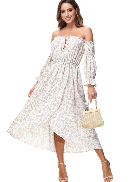 Casual Boho Long Sleeve Off Shoulder Renaissance Dress