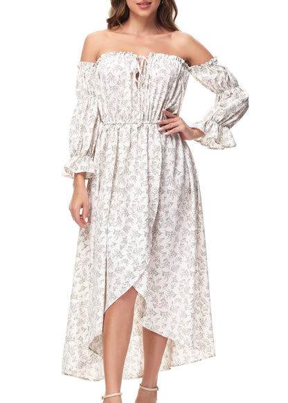 Casual Boho Long Sleeve Off Shoulder Renaissance Dress