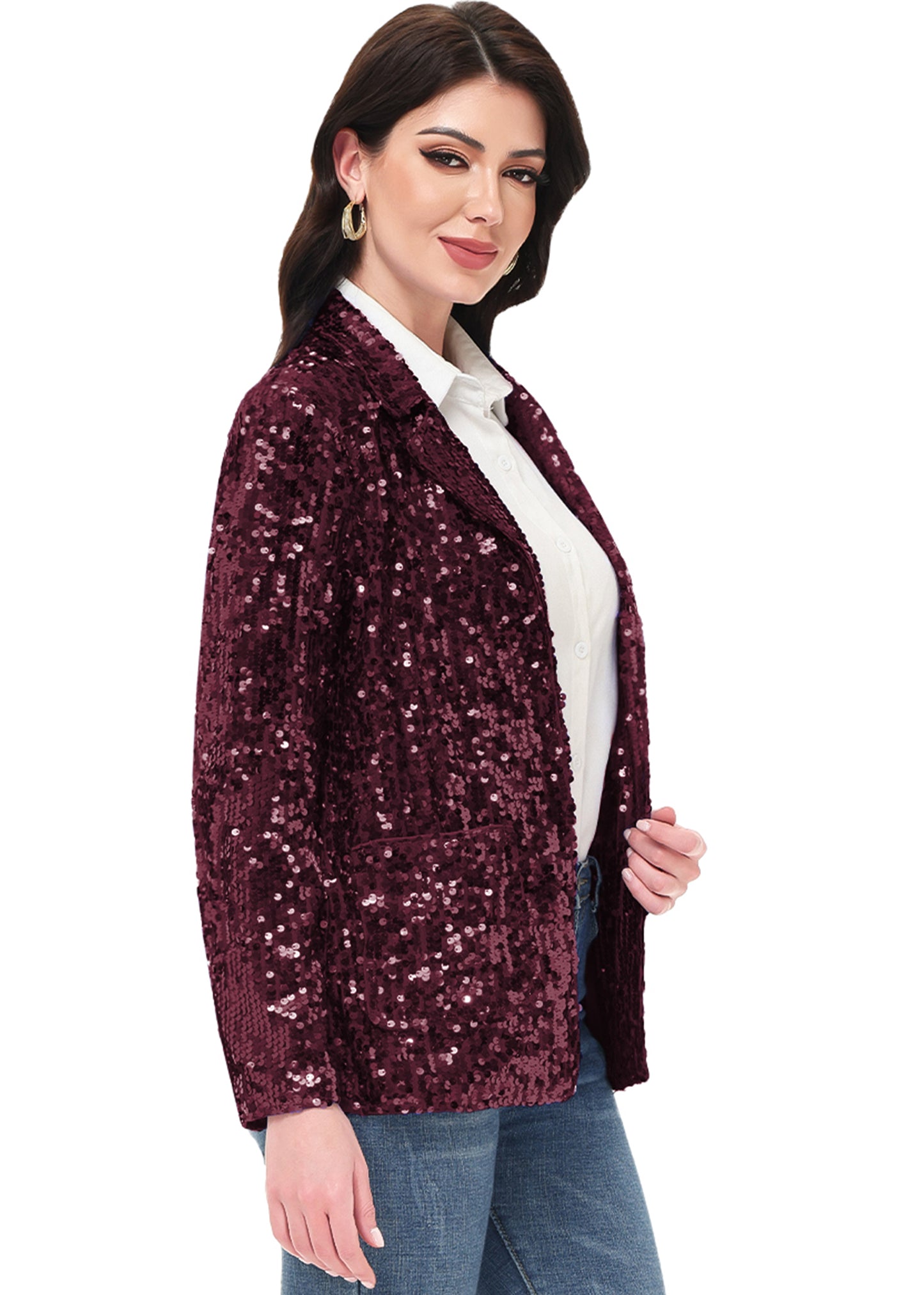 Anna-Kaci Women's Sequin Jackets Long Sleeve Open Front Glitter Sparkle Party Blazer Jacket