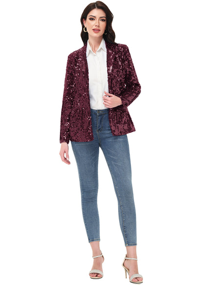 Anna-Kaci Women's Sequin Jackets Long Sleeve Open Front Glitter Sparkle Party Blazer Jacket