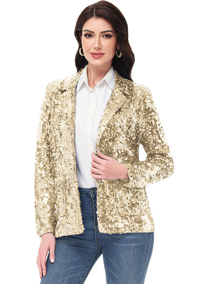 Anna-Kaci Women's Sequin Jackets Long Sleeve Open Front Glitter Sparkle Party Blazer Jacket