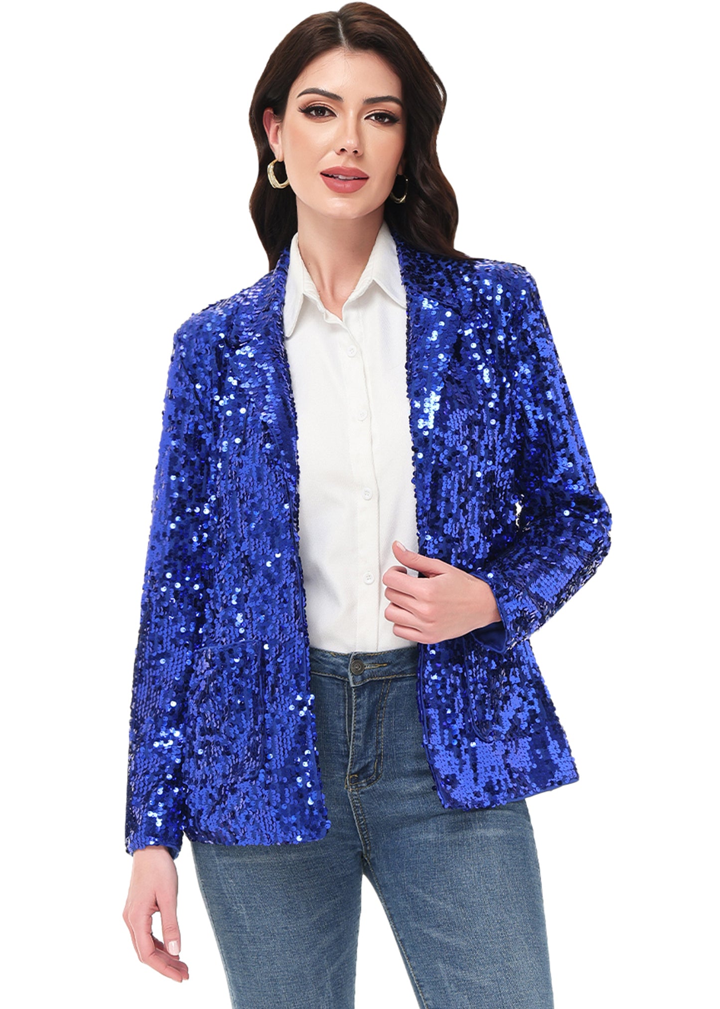 Anna-Kaci Women's Sequin Jackets Long Sleeve Open Front Glitter Sparkle Party Blazer Jacket