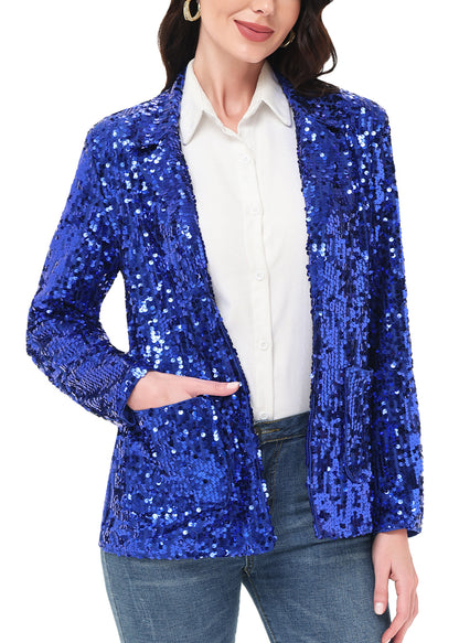 Anna-Kaci Women's Sequin Jackets Long Sleeve Open Front Glitter Sparkle Party Blazer Jacket