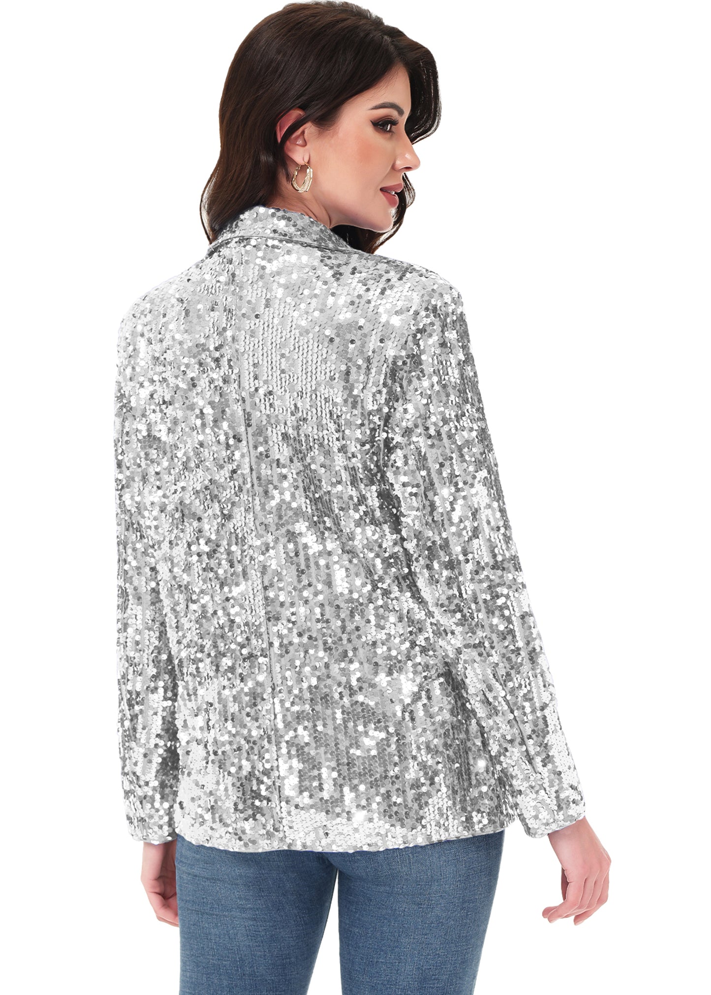 Anna-Kaci Women's Sequin Jackets Long Sleeve Open Front Glitter Sparkle Party Blazer Jacket