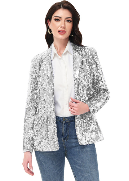 Anna-Kaci Women's Sequin Jackets Long Sleeve Open Front Glitter Sparkle Party Blazer Jacket