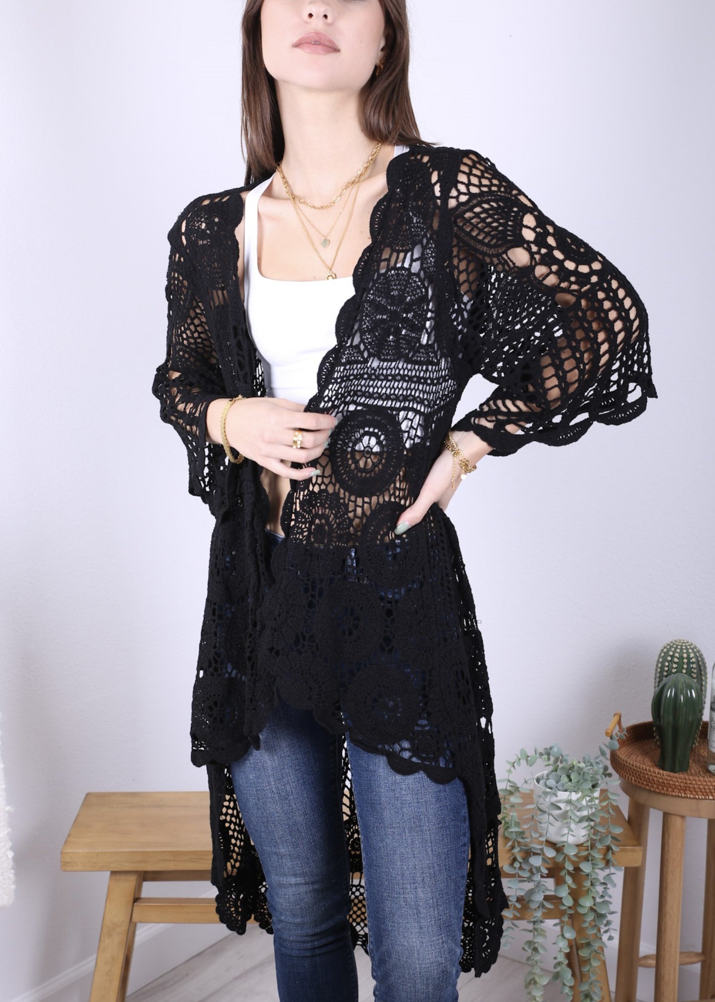 Crochet Boho Kimono Swim Cover-Up