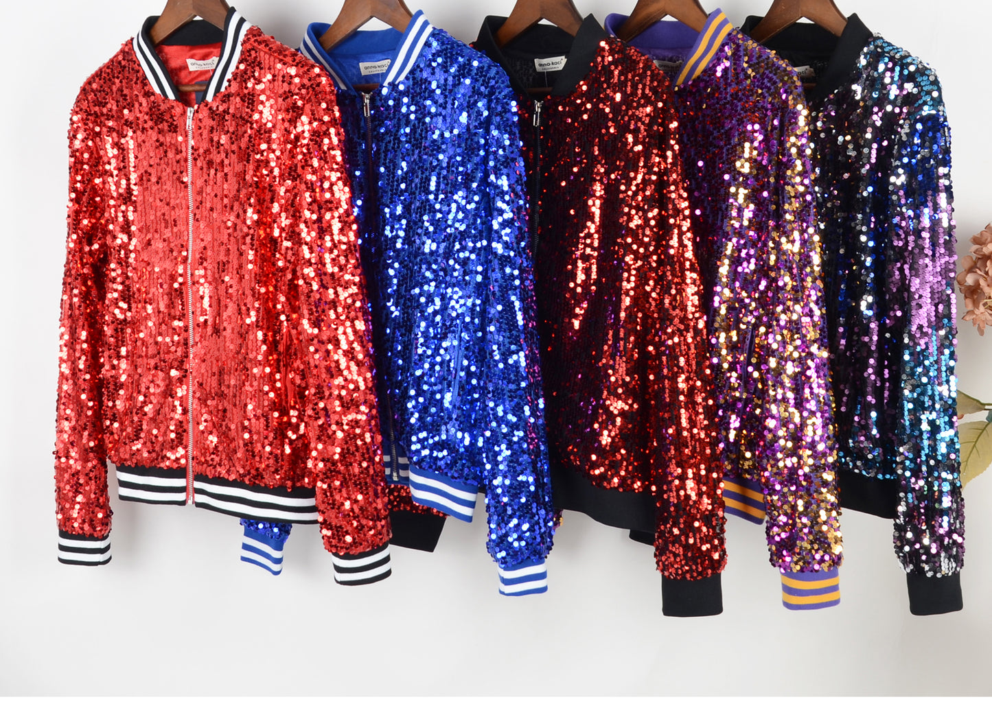 Sequin Jacket Sparkle Long Sleeve Front Zip Blazer Bomber Jacket with Pockets