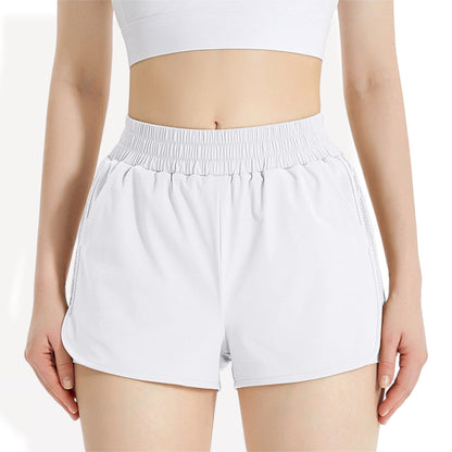 High Waist Athletic Shorts with Elastic Waistband and Side Pockets