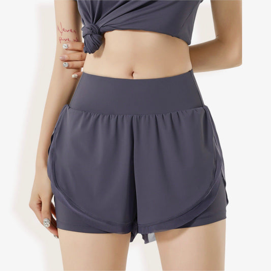 High Waist 2-in-1 Athletic Shorts with Layered Design and Stretch Fabric