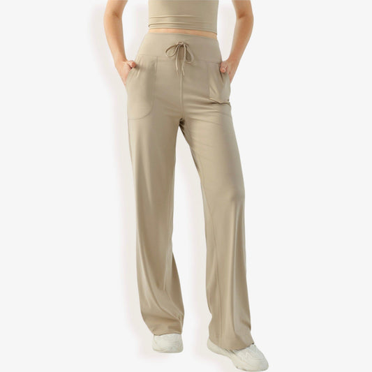 High Waisted Wide Leg Lounge Pants with Drawstring and Pockets