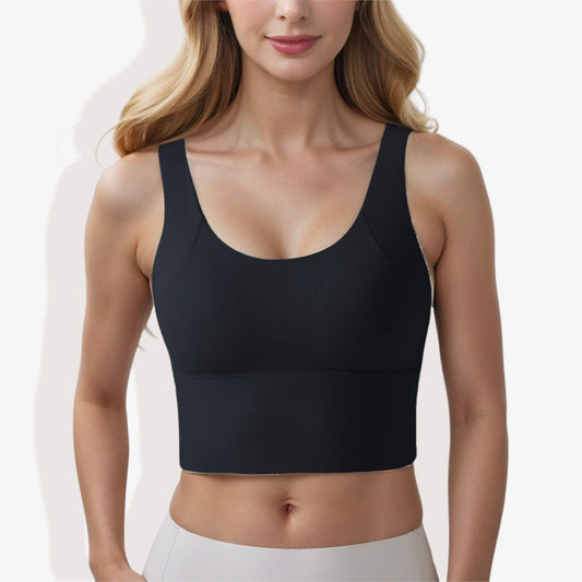 Longline Sports Bra with Wide Straps and Scoop Neck