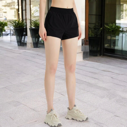 High Waist Athletic Shorts with Elastic Waistband and Side Pockets