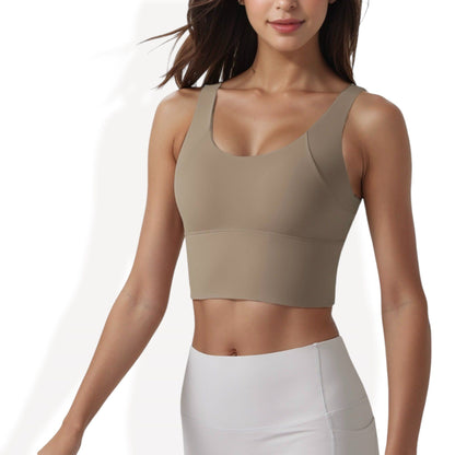 Longline Sports Bra with Wide Straps and Scoop Neck