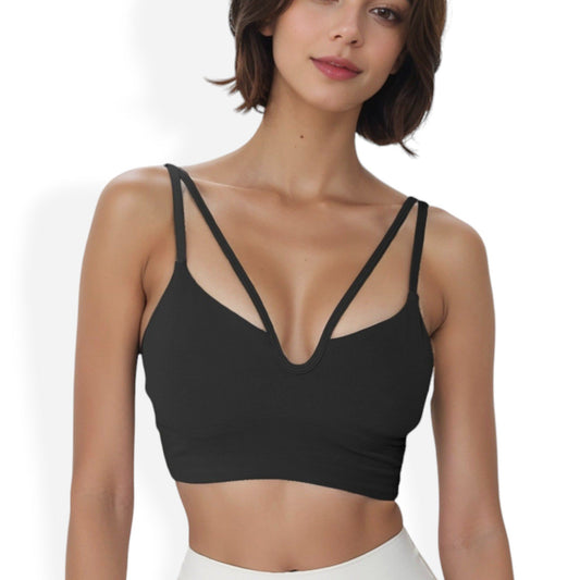 Deep V-Neck Double Strap Bralette with Supportive Underband and Minimalist Design