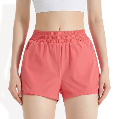 High Waist Athletic Shorts with Elastic Waistband and Side Pockets