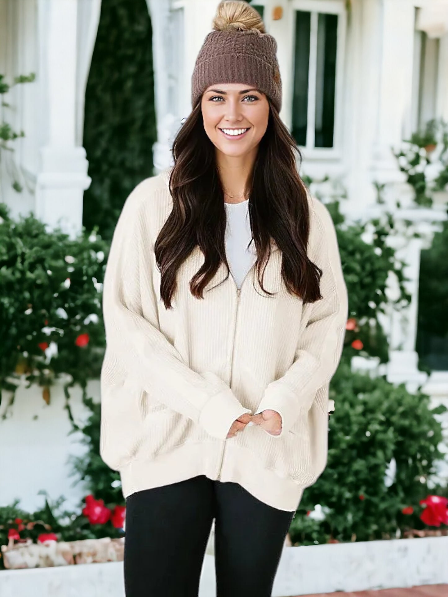 Chaqueta con capucha y textura de punto gofre