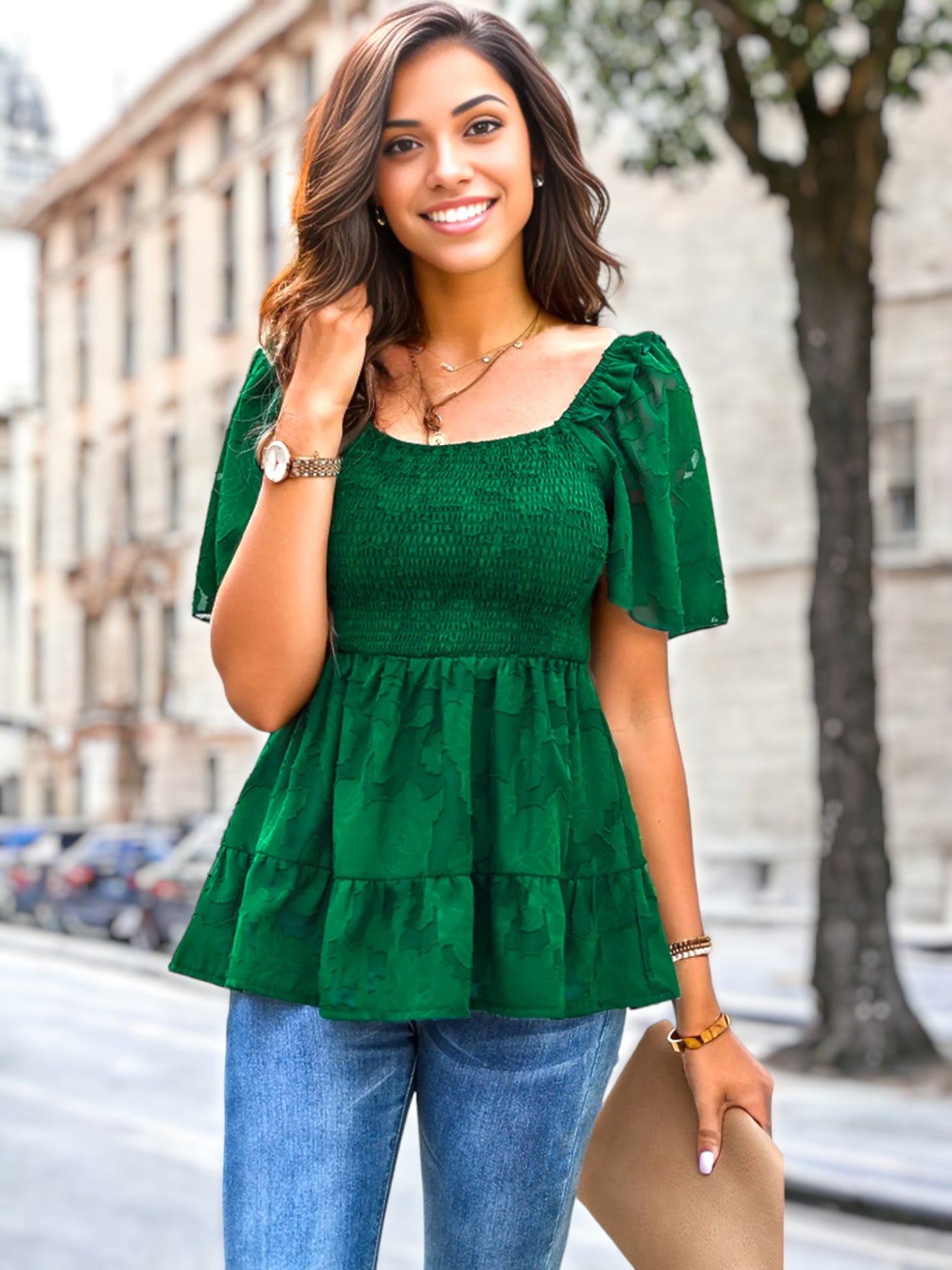 Floral Pattern Tiered Peplum Top