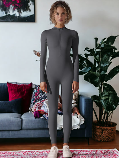 Long Sleeved Half-Zip One Piece Yoga Jumpsuit