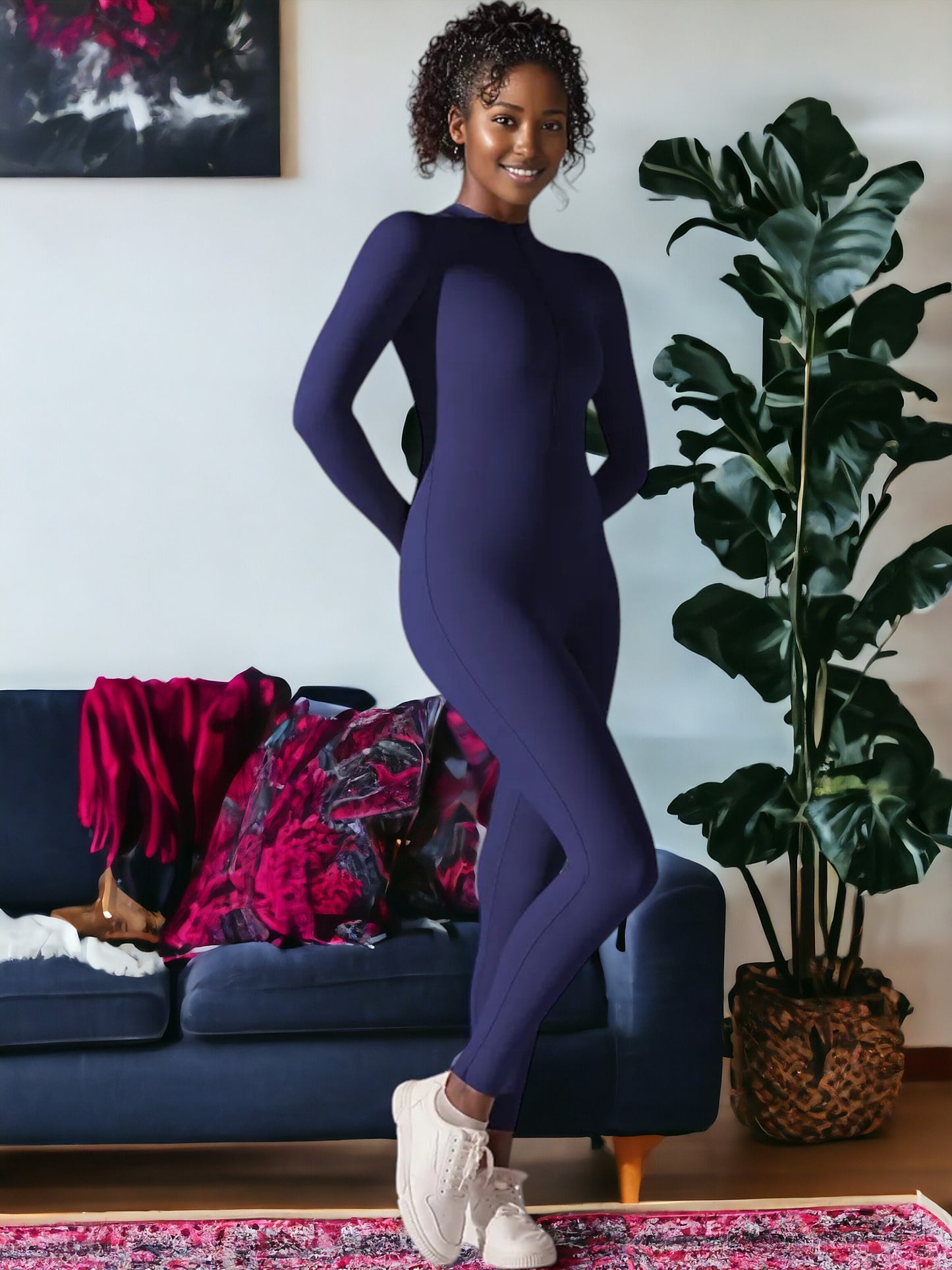 Long Sleeved Half-Zip One Piece Yoga Jumpsuit