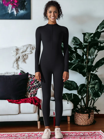 Long Sleeved Half-Zip One Piece Yoga Jumpsuit