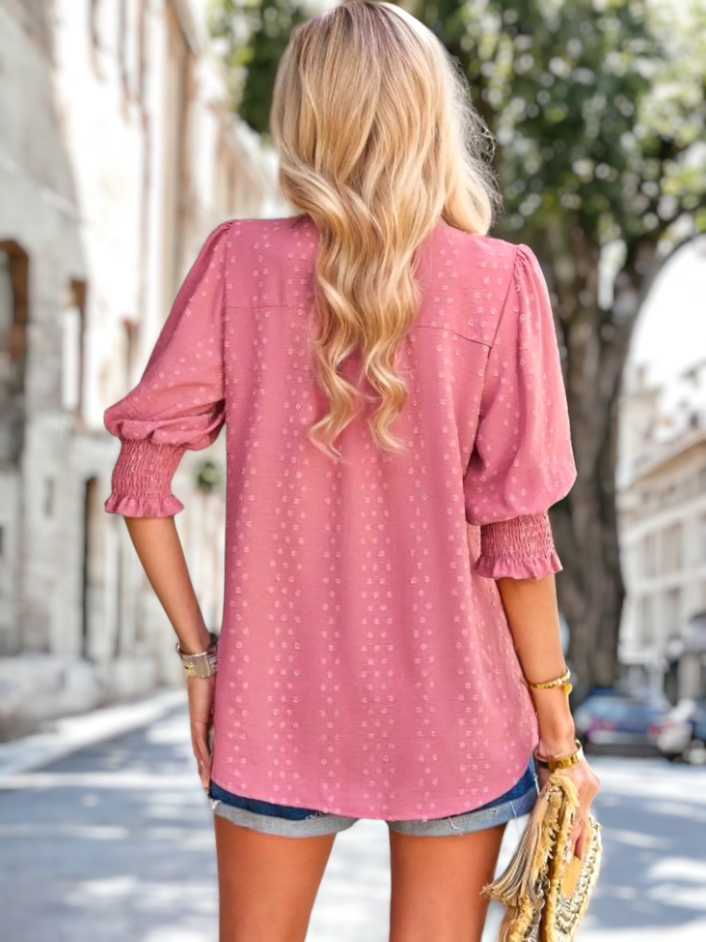 Blusa texturizada de cuello plano