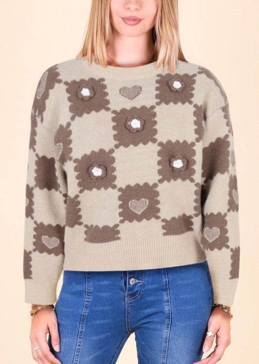 Checkered Printed Crewneck Sweater