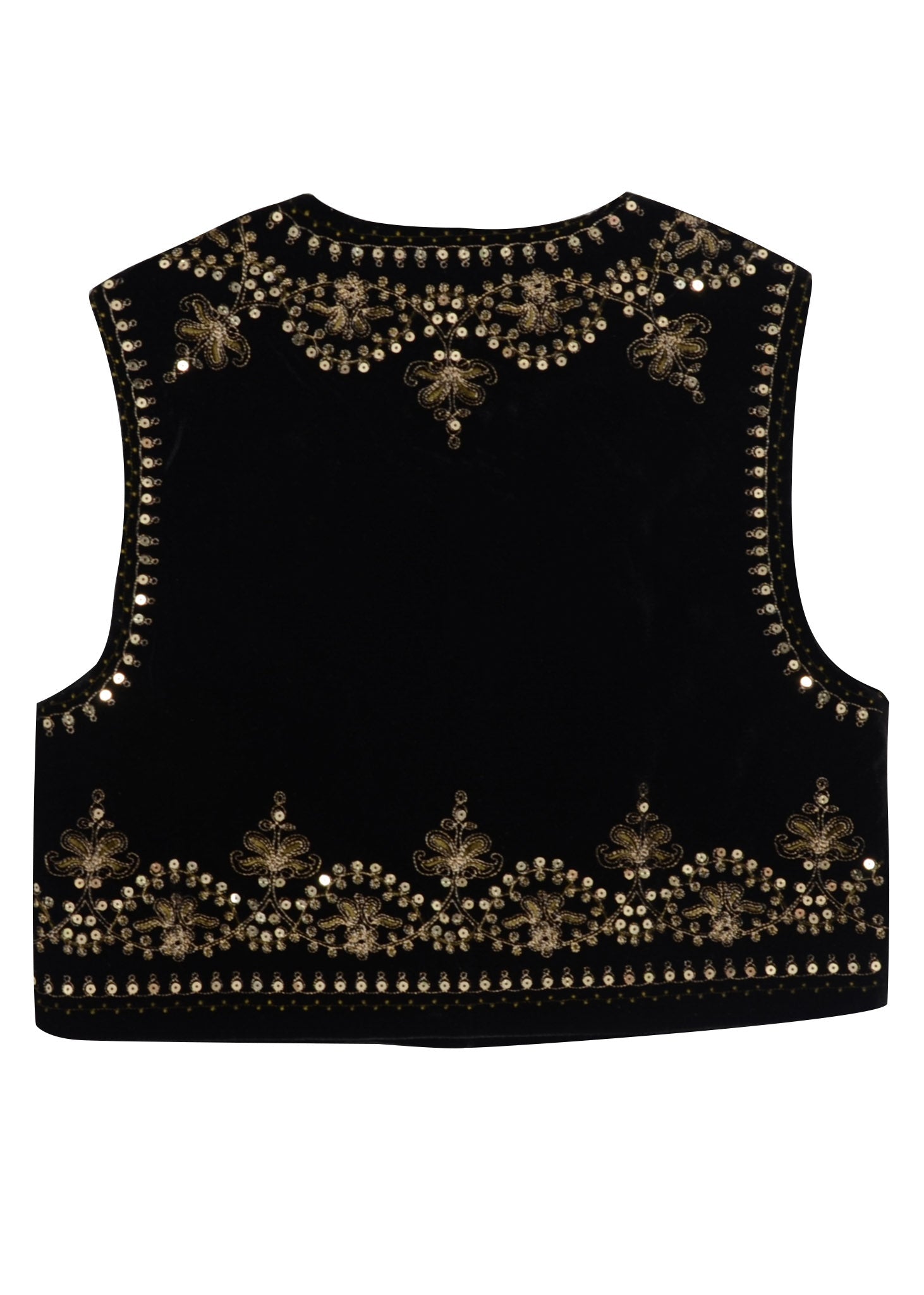 Black Embroidered Sparkle Thread Velvet Sleeveless Vest For Women