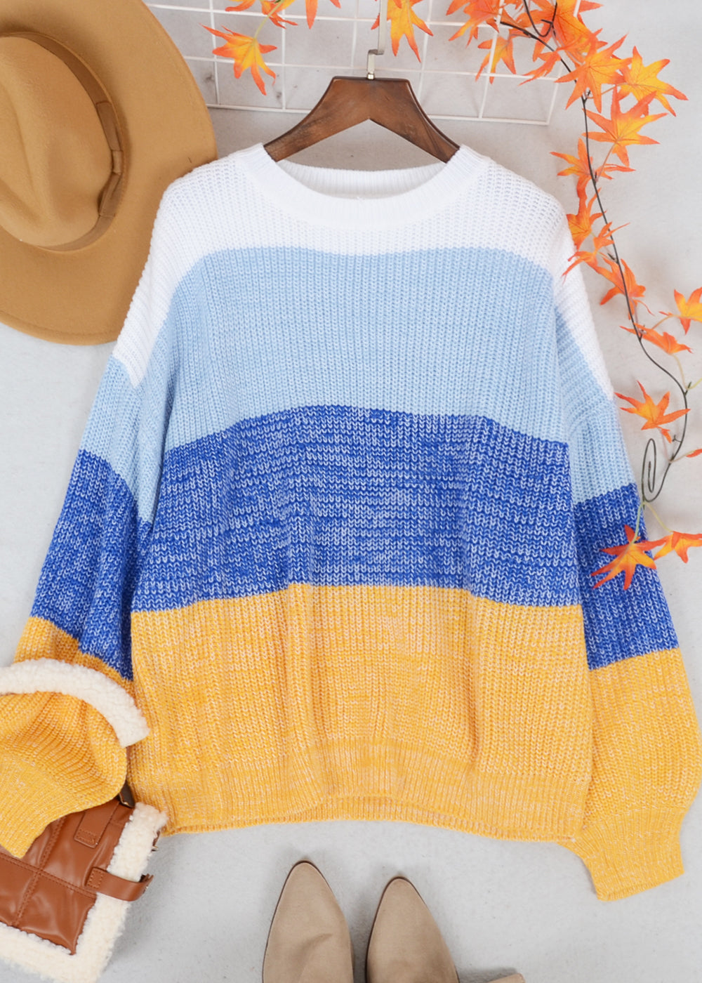 Multicolor Color Block Textured Sweater