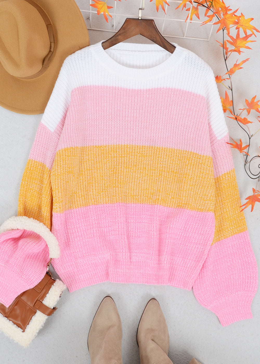 Multicolor Color Block Textured Sweater