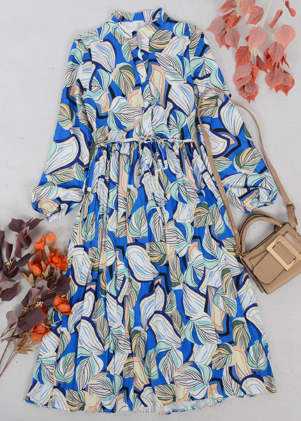 Leaf Print Button Shirt Dress