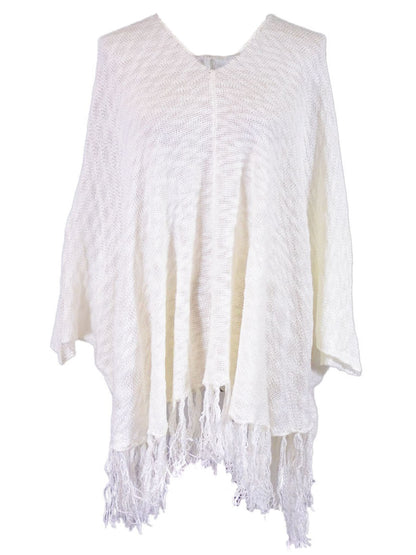 Poncho de punto ligero con capucha y dobladillo con flecos En Creme Boho Free Your Spirit