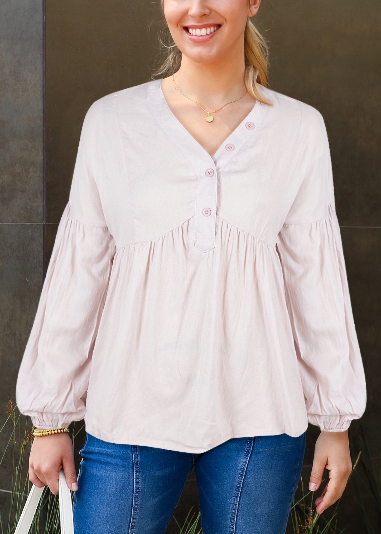 Button Detail Solid Blouse