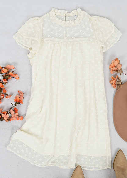 Floral Embroidered Ruffle Neck Dress