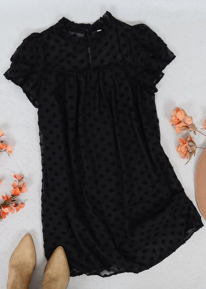 Floral Embroidered Ruffle Neck Dress